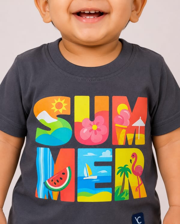 Kids' Summer Oversized Print T-Shirt — Navy