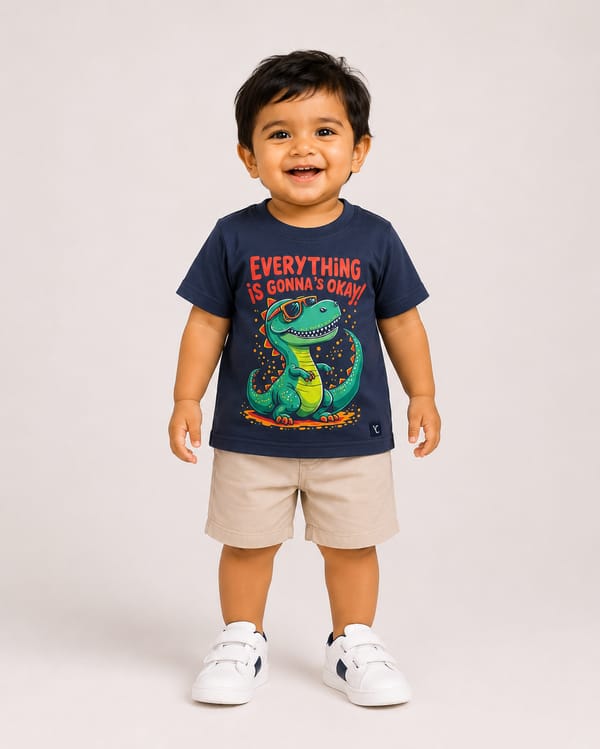 Kids' Everything's Gonna Be Okay Oversized Print T-Shirt — Navy