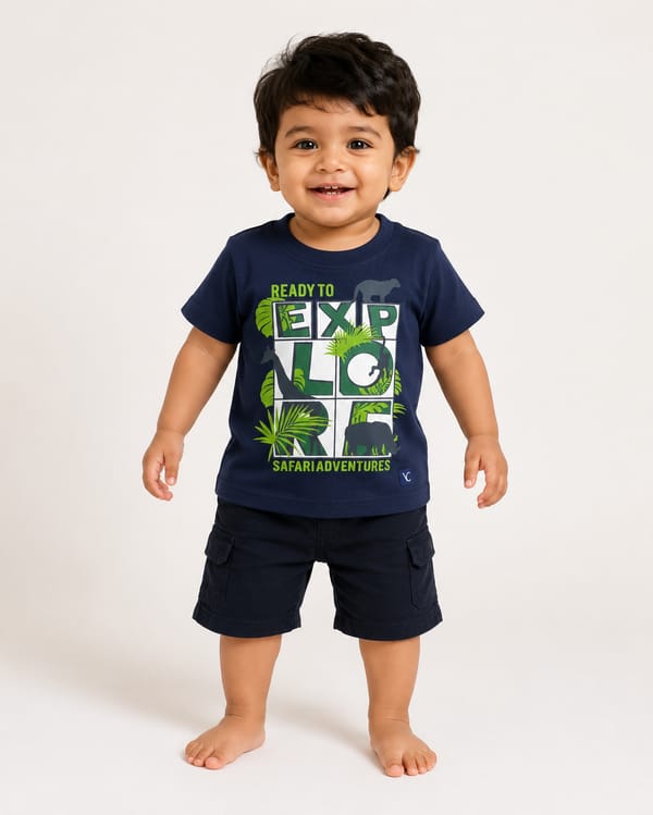 Kids' Ready To Explore Oversized Print T-Shirt — Navy