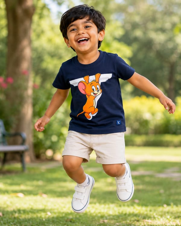 Kids' Little Mouse Oversized Print T-Shirt — Navy