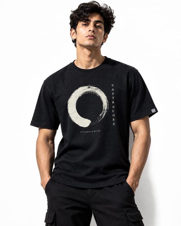 Men's Ensō Circle Oversized Sueded Graphic T-Shirt — Ash Black