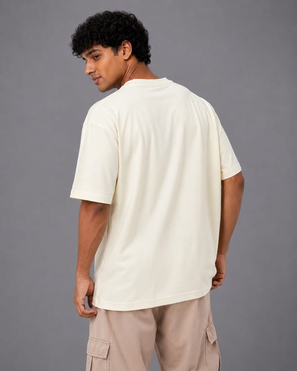 Men's Cream / Beige Oversized Cotton T-Shirt