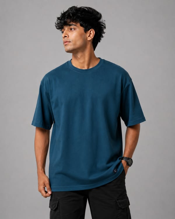 Men's Petrol Blue Oversized Cotton T-Shirt