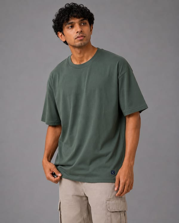 Men's Olive Green Oversized Cotton T-Shirt
