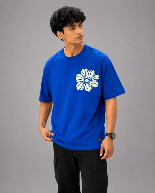 Men's No Rain No Flowers Oversized Print T-Shirt — Petrol Blue