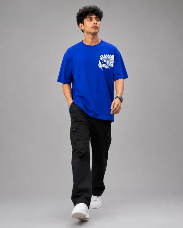 Men's Soft Bloom Oversized Print T-Shirt — Petrol Blue