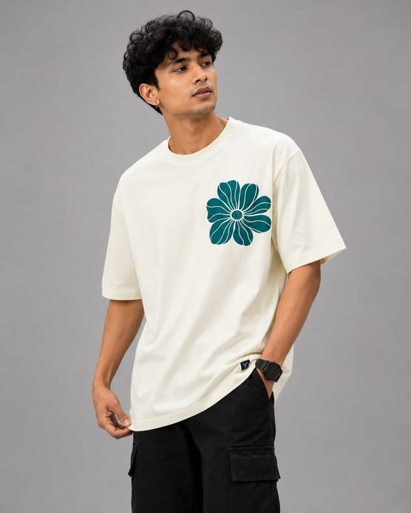 Men's No Rain No Flowers Oversized Print T-Shirt — Cream / Beige
