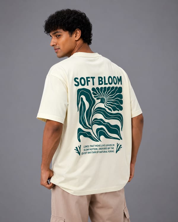 Men's Soft Bloom Oversized Print T-Shirt — Cream / Beige
