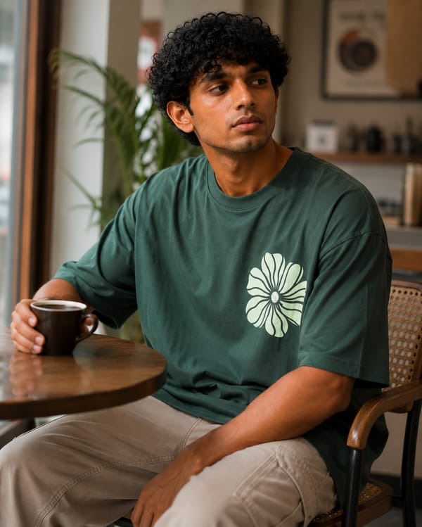 Men's No Rain No Flowers Oversized Print T-Shirt — Olive Green