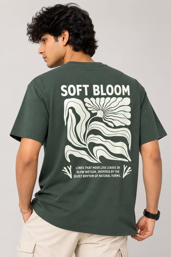 Men's Soft Bloom Oversized Print T-Shirt — Olive Green