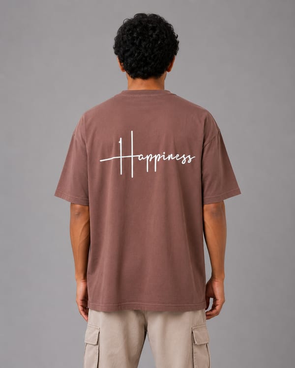 Men's Happiness Oversized Print T-Shirt — Coffee Brown