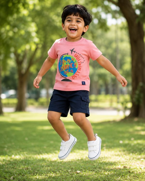 Kids' Destination Front-Print Cotton T-Shirt — Blush Pink