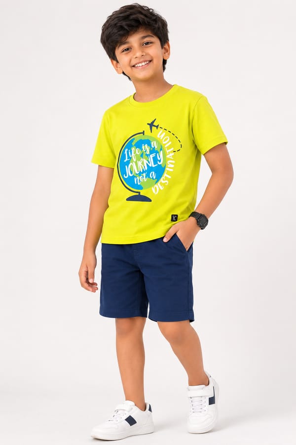 Kids' Destination Front-Print Cotton T-Shirt — Butter Yellow