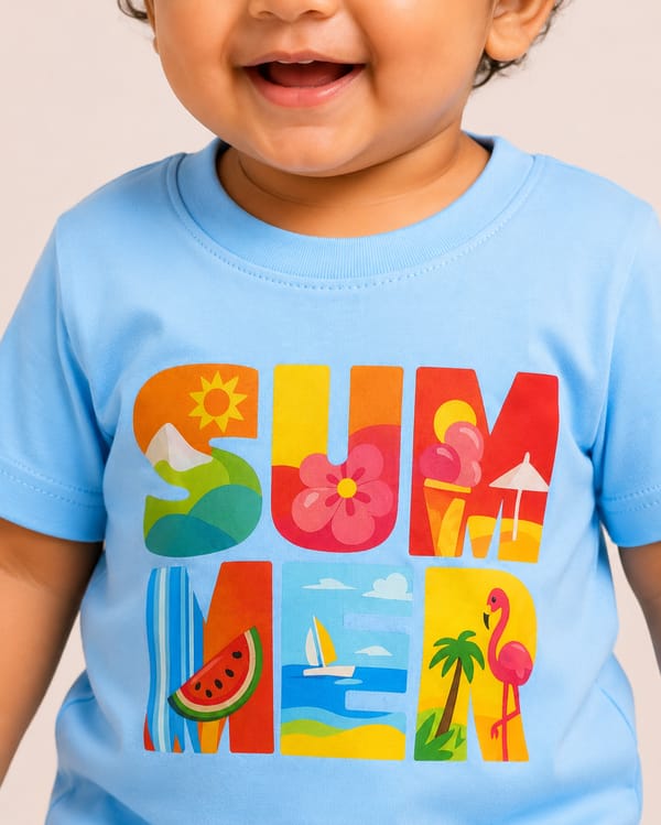 Kids' Summer Oversized Print T-Shirt — Sky Blue
