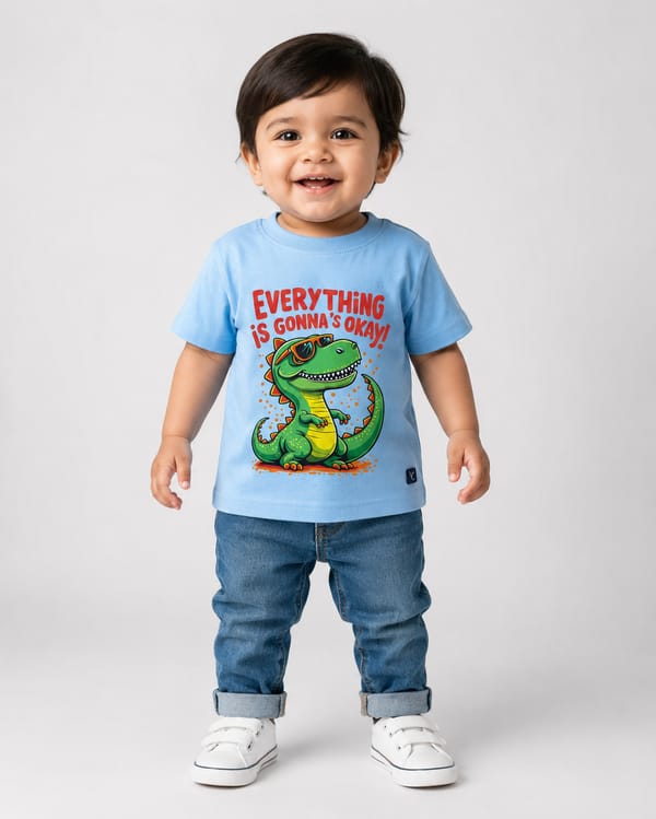 Kids' Everything's Gonna Be Okay Oversized Print T-Shirt — Sky Blue