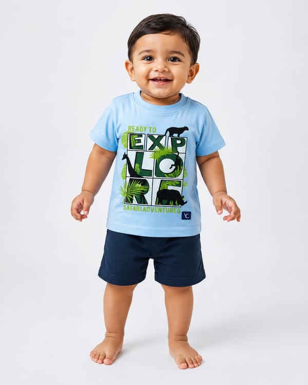Kids' Ready To Explore Oversized Print T-Shirt — Sky Blue