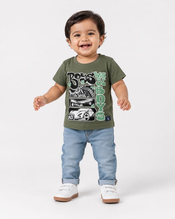 Kids' Boys Will Be Boys Oversized Print T-Shirt — Mint / Sage