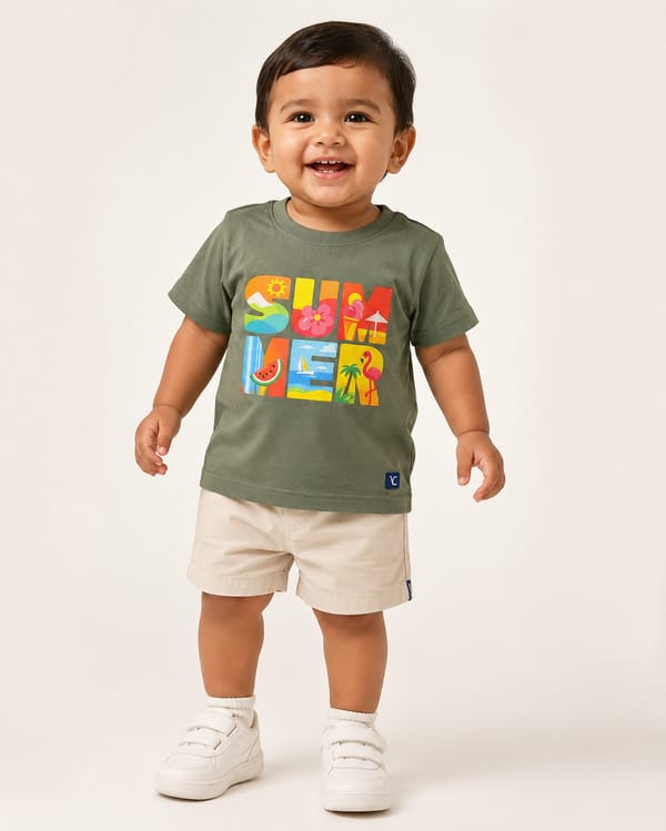 Kids' Summer Oversized Print T-Shirt — Mint / Sage