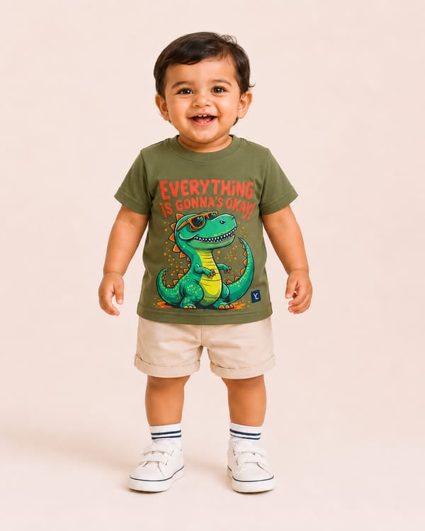 Kids' Everything's Gonna Be Okay Oversized Print T-Shirt — Mint / Sage