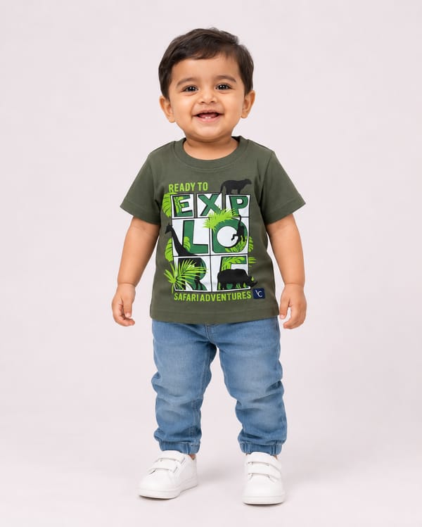 Kids' Ready To Explore Oversized Print T-Shirt — Mint / Sage