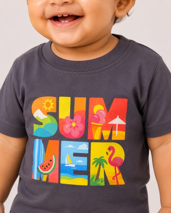 Kids' Summer Oversized Print T-Shirt — Charcoal Grey