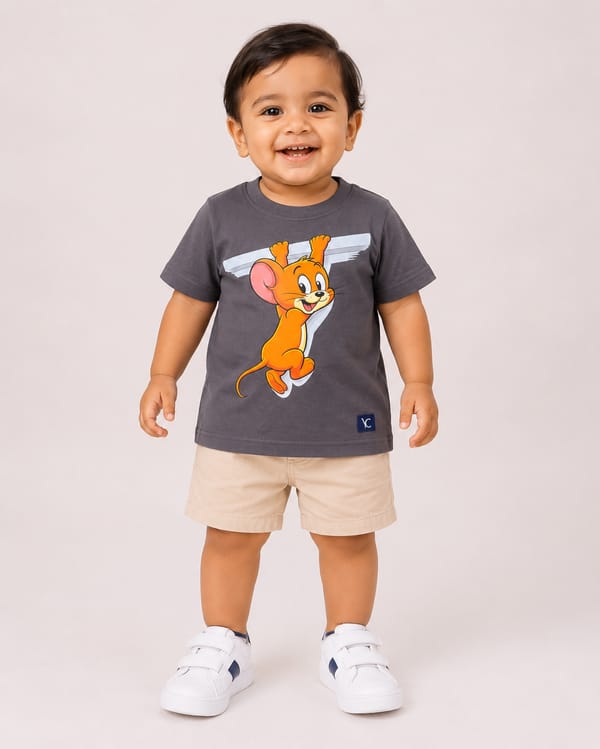 Kids' Little Mouse Oversized Print T-Shirt — Charcoal Grey